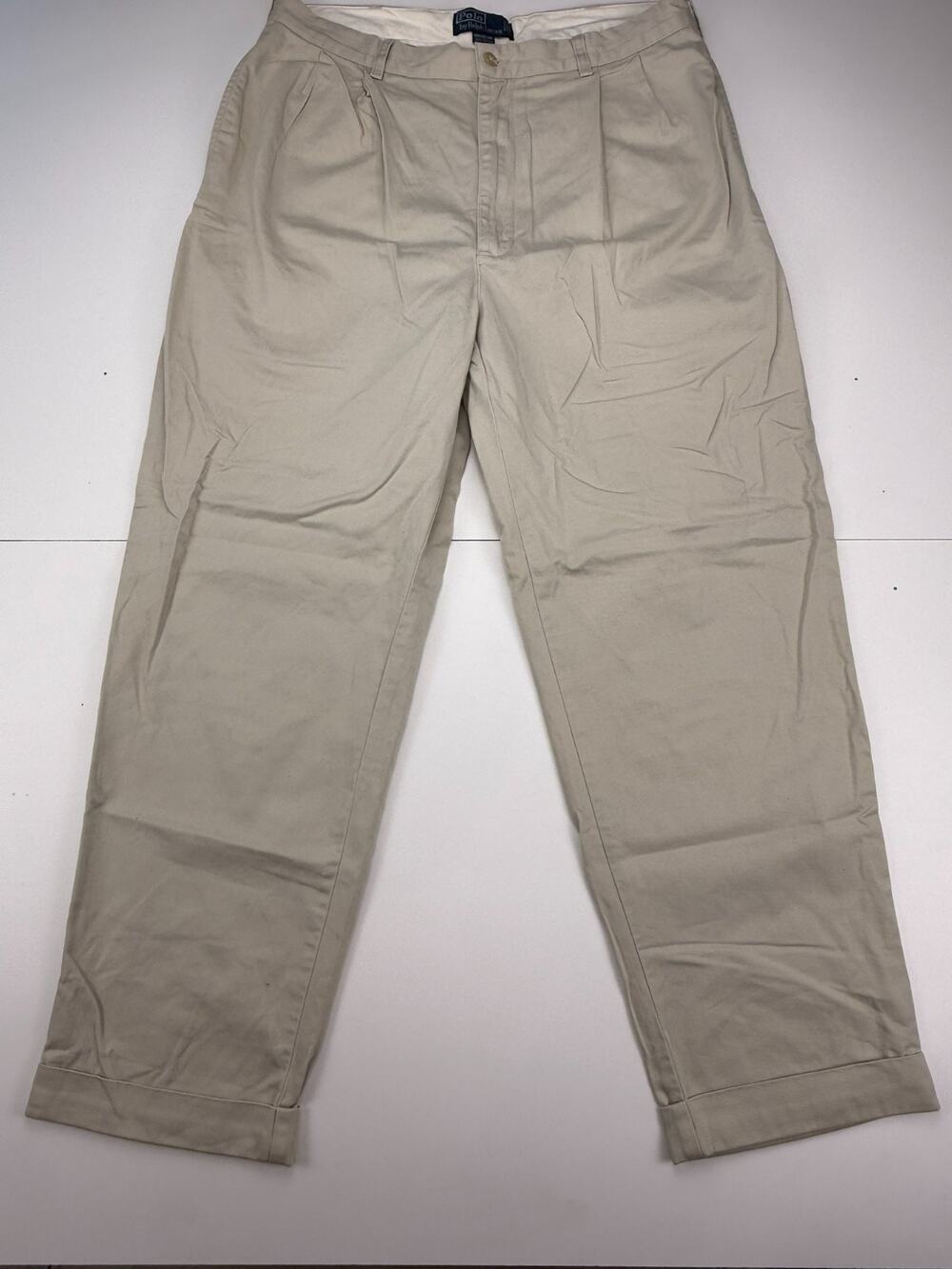 Polo Ralph Lauren Hammond Pant Mens 36x30 Khaki Chino Pleated Cuffed Cotton Vint